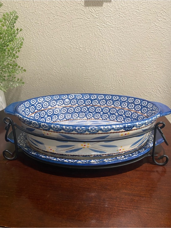 Temp-Tations Other - Temptations by Tara, Old World Blue, 1.5 Quart Oval Casserole Dish WithWire Rack